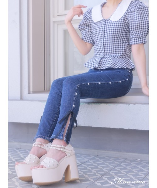 M me eme(エムミーエメ)の「Ribbon skinny denim (eme10128)(デニムパンツ・レディース・ブルー・XS)」の16枚目の写真
