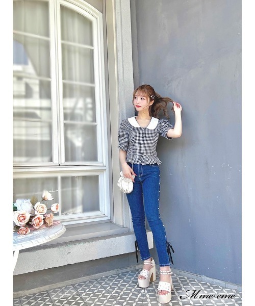M me eme(エムミーエメ)の「Ribbon skinny denim (eme10128)(デニムパンツ・レディース・ブルー・XS)」の18枚目の写真