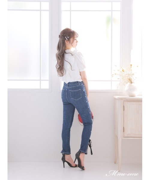 M me eme(エムミーエメ)の「Ribbon skinny denim (eme10128)(デニムパンツ・レディース・ブルー・XS)」の11枚目の写真
