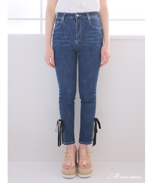 M me eme(エムミーエメ)の「Ribbon skinny denim (eme10128)(デニムパンツ・レディース・ブルー・XS)」の12枚目の写真