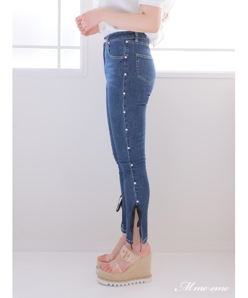 M me eme(エムミーエメ)の「Ribbon skinny denim (eme10128)(デニムパンツ・レディース・ブルー・XS)」の5枚目の写真