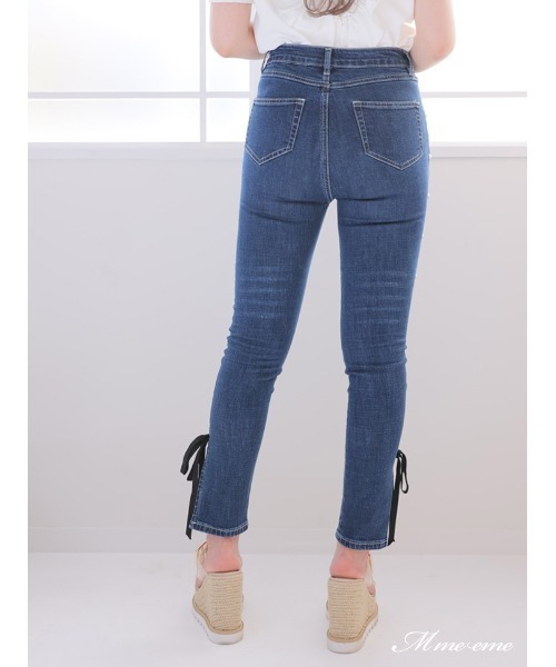M me eme(エムミーエメ)の「Ribbon skinny denim (eme10128)(デニムパンツ・レディース・ブルー・XS)」の6枚目の写真