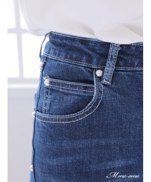 M me eme(エムミーエメ)の「Ribbon skinny denim (eme10128)(デニムパンツ・レディース・ブルー・XS)」の8枚目の写真