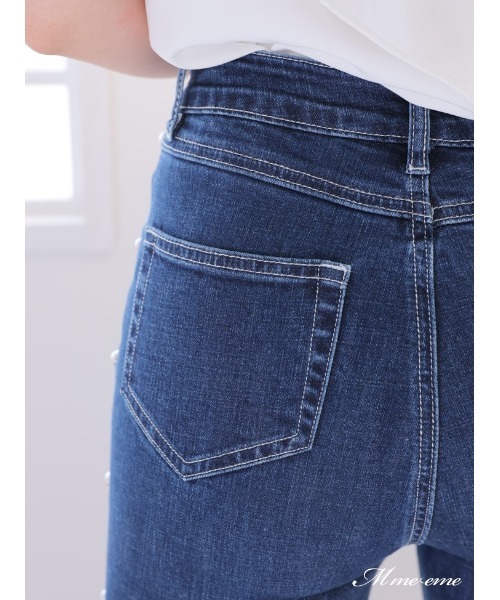 M me eme(エムミーエメ)の「Ribbon skinny denim (eme10128)(デニムパンツ・レディース・ブルー・XS)」の4枚目の写真