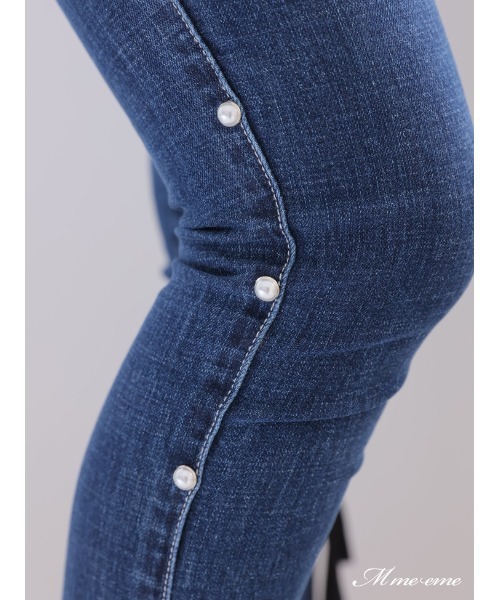 M me eme(エムミーエメ)の「Ribbon skinny denim (eme10128)(デニムパンツ・レディース・ブルー・XS)」の2枚目の写真