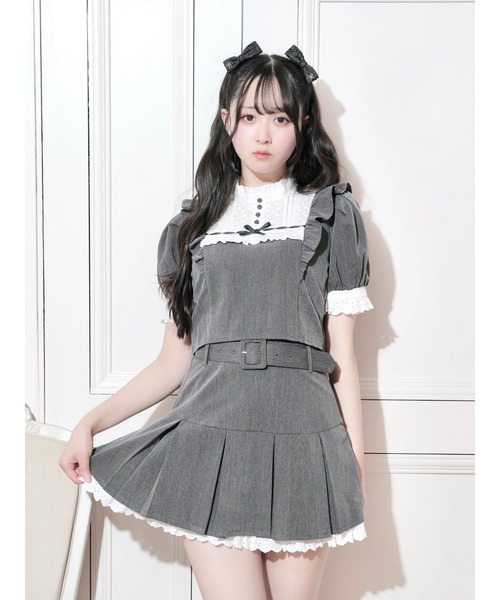 NOEMIE(ノエミー)の「コットンレースヨークプリーツセットアップ(ワンピース・レディース・ダークグレー/ブラック/グリーン・M)」の2枚目の写真