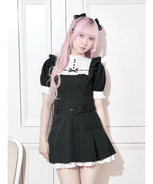 NOEMIE(ノエミー)の「コットンレースヨークプリーツセットアップ(ワンピース・レディース・ダークグレー/ブラック/グリーン・M)」の1枚目の写真