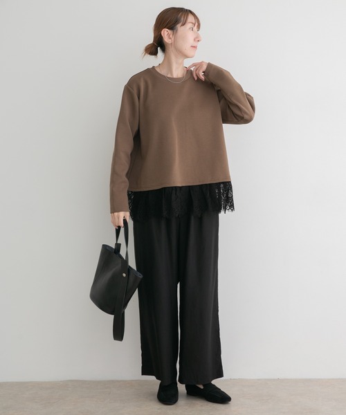 ITEMS URBANRESEARCH(アイテムズ アーバンリサーチ)の「レース切り替えダンボールトップス(スウェット・レディース・モカ/オフホワイト/グレー系その他・FREE)」の14枚目の写真