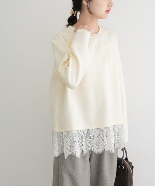 ITEMS URBANRESEARCH(アイテムズ アーバンリサーチ)の「レース切り替えダンボールトップス(スウェット・レディース・モカ/オフホワイト/グレー系その他・FREE)」の7枚目の写真