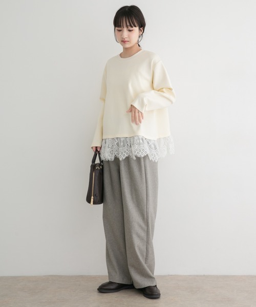 ITEMS URBANRESEARCH(アイテムズ アーバンリサーチ)の「レース切り替えダンボールトップス(スウェット・レディース・モカ/オフホワイト/グレー系その他・FREE)」の9枚目の写真