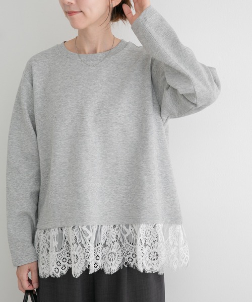 ITEMS URBANRESEARCH(アイテムズ アーバンリサーチ)の「レース切り替えダンボールトップス(スウェット・レディース・モカ/オフホワイト/グレー系その他・FREE)」の16枚目の写真