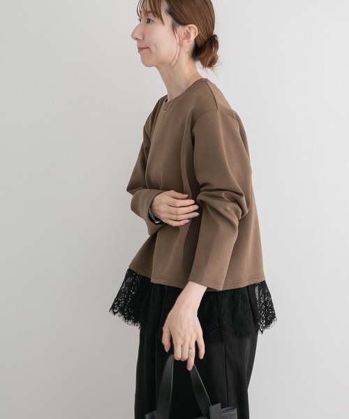 ITEMS URBANRESEARCH(アイテムズ アーバンリサーチ)の「レース切り替えダンボールトップス(スウェット・レディース・モカ/オフホワイト/グレー系その他・FREE)」の13枚目の写真