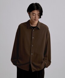【選べる7色】トロミドレープカラーシャツ/トロミ/梨地/7色/レギュラーカラー/長袖