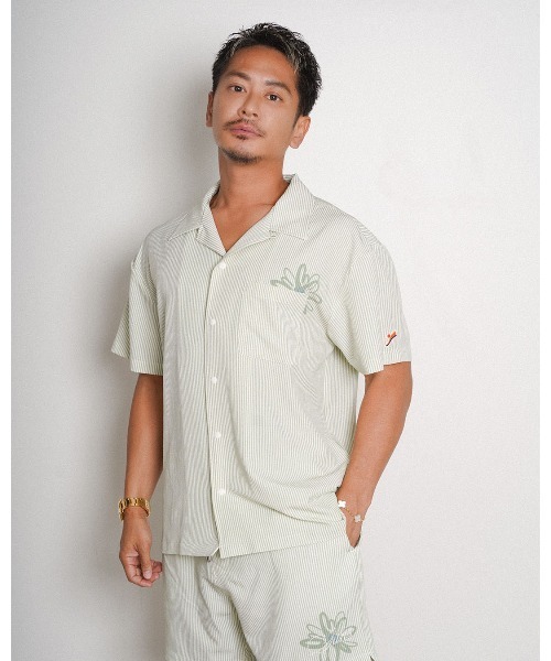 SUNS by #Re:room(サンズバイリルーム)の「サンズエンブロイダリーシアサッカーオープンカラーシャツ(シャツ/ブラウス・メンズ・グレー/グリーン/ブルー・SMALL/MEDIUM)」の6枚目の写真