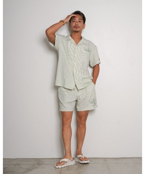 SUNS by #Re:room(サンズバイリルーム)の「サンズエンブロイダリーシアサッカーオープンカラーシャツ(シャツ/ブラウス・メンズ・グレー/グリーン/ブルー・SMALL/MEDIUM)」の8枚目の写真