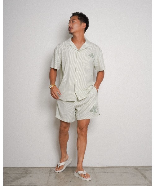 SUNS by #Re:room(サンズバイリルーム)の「サンズエンブロイダリーシアサッカーオープンカラーシャツ(シャツ/ブラウス・メンズ・グレー/グリーン/ブルー・SMALL/MEDIUM)」の9枚目の写真
