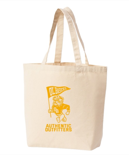 Ol' Basics(オールベーシックス)の「Ol' Basics(オール・ベーシックス) トートバッグ キャンバス ブルドッグ&フラッグイラスト カレッジロゴ プリント 鞄 BAG アメカジ メンズ レディース ユニセックス Mサイズ(トートバッグ・レディース・ベージュ系1/ベージュ系2・FREE)」の1枚目の写真