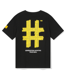 ウィメンズテーピングハッシュタグ半袖Tシャツ（ブラック）