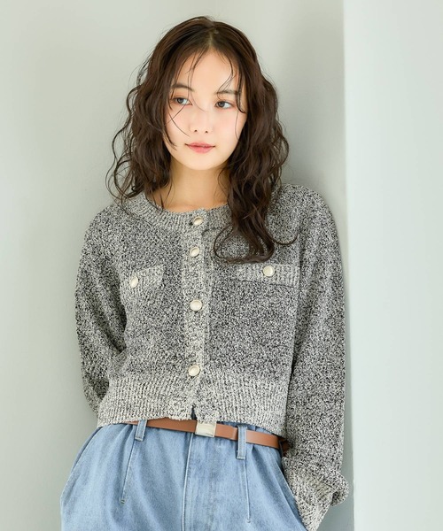 mysty woman（ミスティウーマン）の「ツイードライクカーディガン長袖　1077985（カーディガン/ボレロ・レディース・グレー/ブラック/ピンク/アイボリー・FREE）」の12枚目の写真