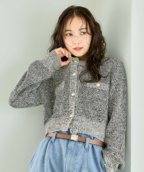 mysty woman（ミスティウーマン）の「ツイードライクカーディガン長袖　1077985（カーディガン/ボレロ・レディース・グレー/ブラック/ピンク/アイボリー・FREE）」の13枚目の写真