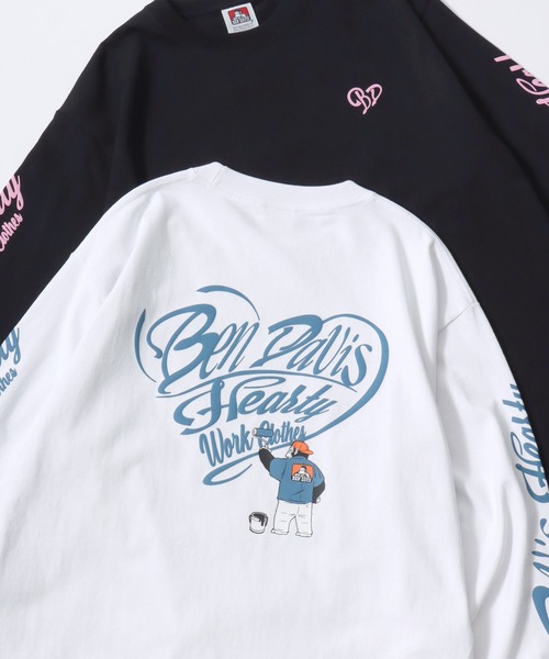 BEN DAVIS(ベンデイビス)の「BEN DAVIS/ベンデイビス HEARTY LETTER WIDE LS TEE/オーバーサイズ ストリート ハート バックプリント ロゴ ワンポイント 長袖Tシャツ/ロンT/レディース メンズ(Tシャツ/カットソー・メンズ・ブラック/ホワイト・M/L/XL)」の1枚目の写真