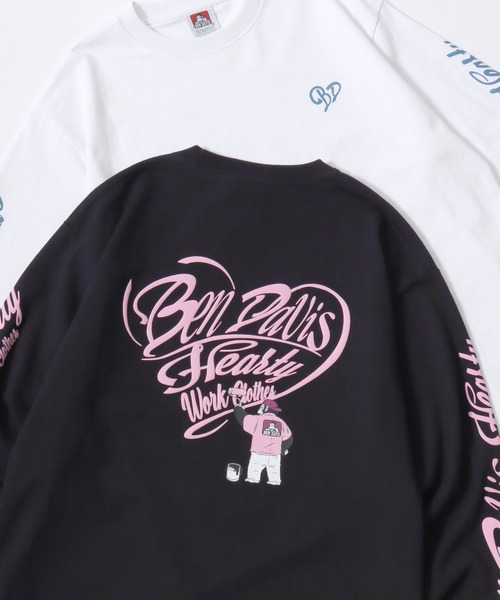 BEN DAVIS(ベンデイビス)の「BEN DAVIS/ベンデイビス HEARTY LETTER WIDE LS TEE/オーバーサイズ ストリート ハート バックプリント ロゴ ワンポイント 長袖Tシャツ/ロンT/レディース メンズ(Tシャツ/カットソー・メンズ・ブラック/ホワイト・M/L/XL)」の2枚目の写真