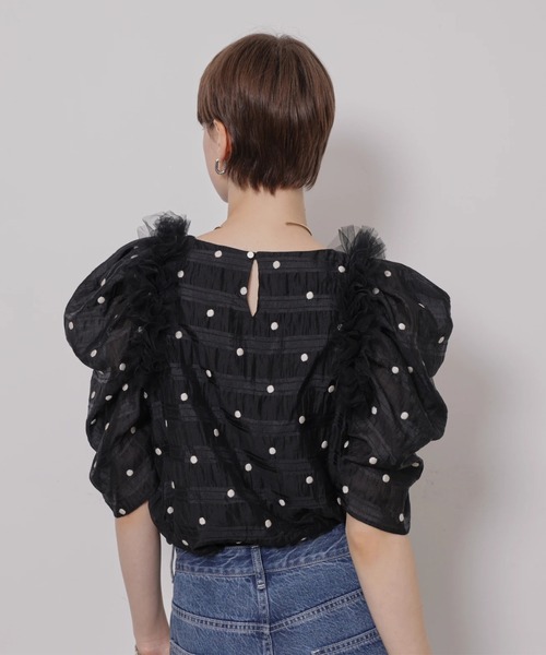 CADUNE(カデュネ)の「チュールフリルドットブラウス(シャツ/ブラウス・レディース・ブラックミックス/ブラック・38/36)」の10枚目の写真