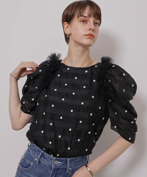 CADUNE(カデュネ)の「チュールフリルドットブラウス(シャツ/ブラウス・レディース・ブラックミックス/ブラック・38/36)」の11枚目の写真