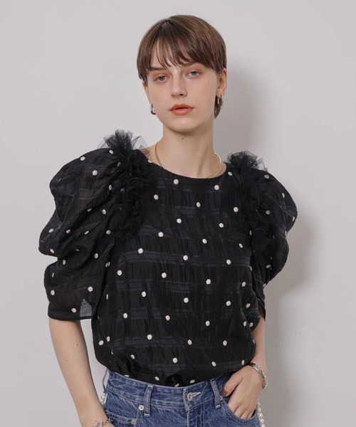 CADUNE(カデュネ)の「チュールフリルドットブラウス(シャツ/ブラウス・レディース・ブラックミックス/ブラック・38/36)」の13枚目の写真