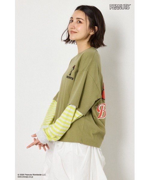 RODEO CROWNS WIDE BOWL（ロデオクラウンズワイドボウル）の「(PEANUTS)フェイクレイヤードロングTシャツ（Tシャツ/カットソー・レディース・ブラック/オフホワイト/カーキ/グレー×ホワイト・MEDIUM/LARGE）」の10枚目の写真