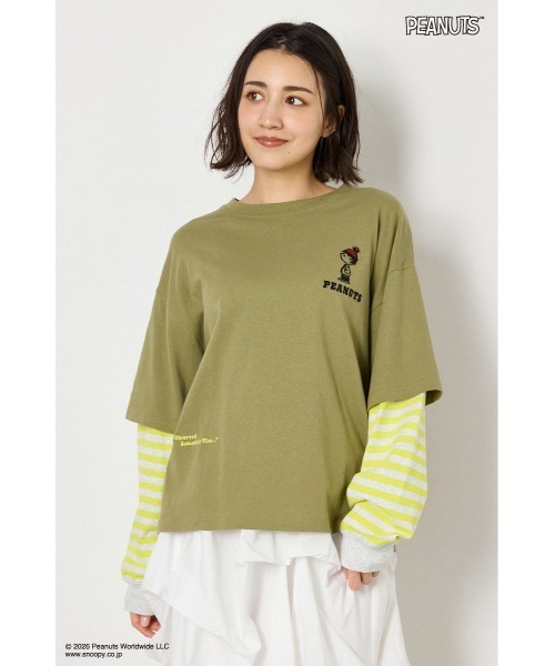 RODEO CROWNS WIDE BOWL（ロデオクラウンズワイドボウル）の「(PEANUTS)フェイクレイヤードロングTシャツ（Tシャツ/カットソー・レディース・ブラック/オフホワイト/カーキ/グレー×ホワイト・MEDIUM/LARGE）」の11枚目の写真