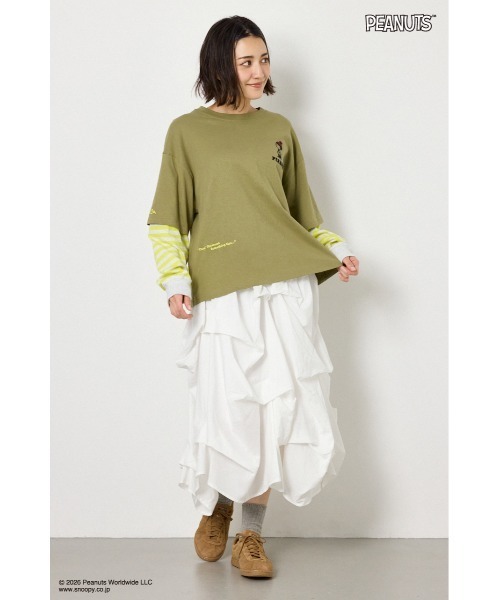 RODEO CROWNS WIDE BOWL（ロデオクラウンズワイドボウル）の「(PEANUTS)フェイクレイヤードロングTシャツ（Tシャツ/カットソー・レディース・ブラック/オフホワイト/カーキ/グレー×ホワイト・MEDIUM/LARGE）」の12枚目の写真