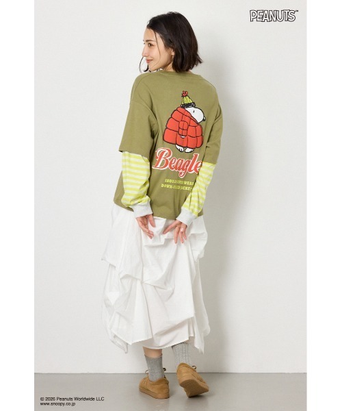 RODEO CROWNS WIDE BOWL（ロデオクラウンズワイドボウル）の「(PEANUTS)フェイクレイヤードロングTシャツ（Tシャツ/カットソー・レディース・ブラック/オフホワイト/カーキ/グレー×ホワイト・MEDIUM/LARGE）」の13枚目の写真
