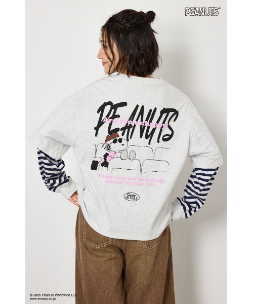 RODEO CROWNS WIDE BOWL（ロデオクラウンズワイドボウル）の「(PEANUTS)フェイクレイヤードロングTシャツ（Tシャツ/カットソー・レディース・ブラック/オフホワイト/カーキ/グレー×ホワイト・MEDIUM/LARGE）」の14枚目の写真
