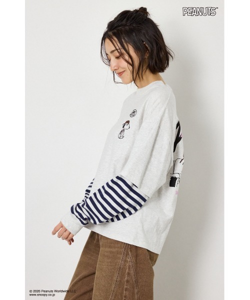 RODEO CROWNS WIDE BOWL（ロデオクラウンズワイドボウル）の「(PEANUTS)フェイクレイヤードロングTシャツ（Tシャツ/カットソー・レディース・ブラック/オフホワイト/カーキ/グレー×ホワイト・MEDIUM/LARGE）」の15枚目の写真