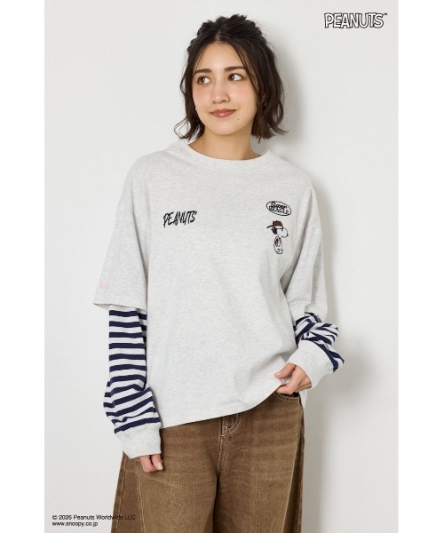 RODEO CROWNS WIDE BOWL（ロデオクラウンズワイドボウル）の「(PEANUTS)フェイクレイヤードロングTシャツ（Tシャツ/カットソー・レディース・ブラック/オフホワイト/カーキ/グレー×ホワイト・MEDIUM/LARGE）」の16枚目の写真