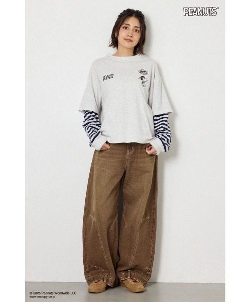 RODEO CROWNS WIDE BOWL（ロデオクラウンズワイドボウル）の「(PEANUTS)フェイクレイヤードロングTシャツ（Tシャツ/カットソー・レディース・ブラック/オフホワイト/カーキ/グレー×ホワイト・MEDIUM/LARGE）」の17枚目の写真