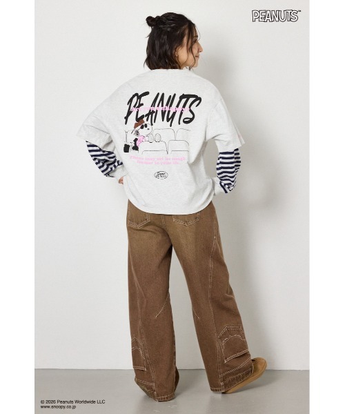 RODEO CROWNS WIDE BOWL（ロデオクラウンズワイドボウル）の「(PEANUTS)フェイクレイヤードロングTシャツ（Tシャツ/カットソー・レディース・ブラック/オフホワイト/カーキ/グレー×ホワイト・MEDIUM/LARGE）」の18枚目の写真