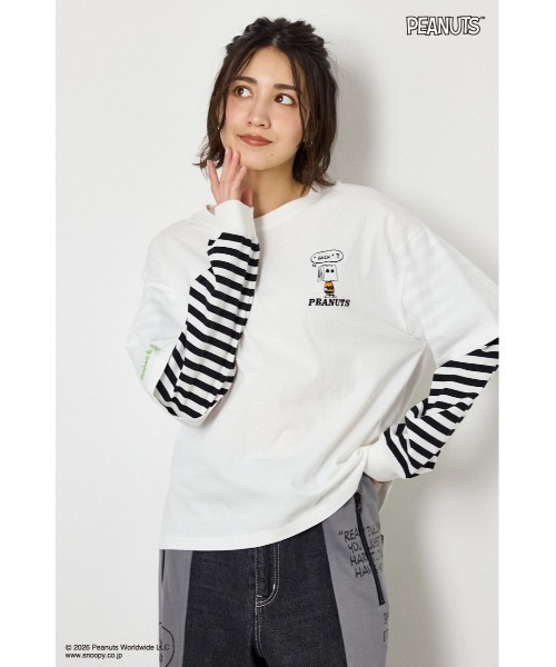 RODEO CROWNS WIDE BOWL（ロデオクラウンズワイドボウル）の「(PEANUTS)フェイクレイヤードロングTシャツ（Tシャツ/カットソー・レディース・ブラック/オフホワイト/カーキ/グレー×ホワイト・MEDIUM/LARGE）」の20枚目の写真