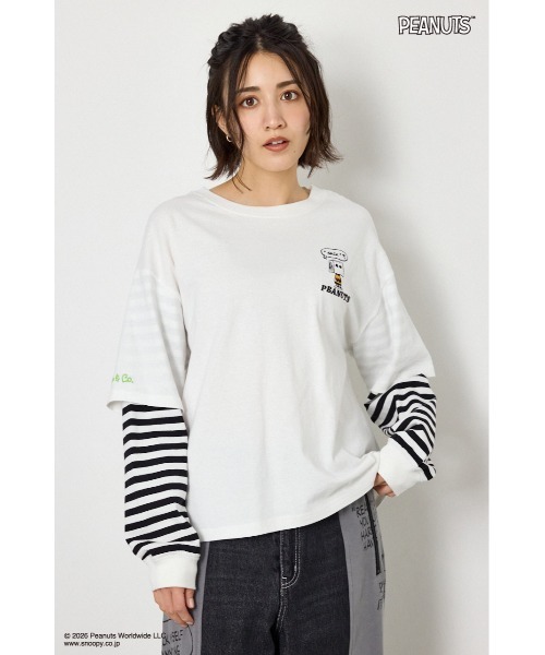 RODEO CROWNS WIDE BOWL（ロデオクラウンズワイドボウル）の「(PEANUTS)フェイクレイヤードロングTシャツ（Tシャツ/カットソー・レディース・ブラック/オフホワイト/カーキ/グレー×ホワイト・MEDIUM/LARGE）」の21枚目の写真