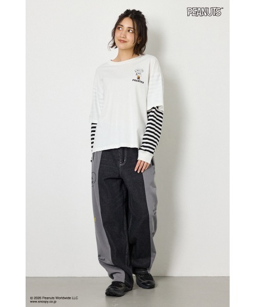 RODEO CROWNS WIDE BOWL（ロデオクラウンズワイドボウル）の「(PEANUTS)フェイクレイヤードロングTシャツ（Tシャツ/カットソー・レディース・ブラック/オフホワイト/カーキ/グレー×ホワイト・MEDIUM/LARGE）」の22枚目の写真