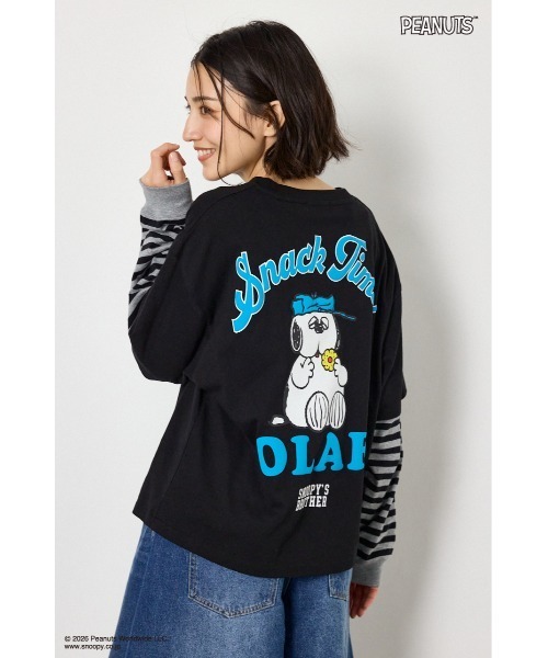 RODEO CROWNS WIDE BOWL（ロデオクラウンズワイドボウル）の「(PEANUTS)フェイクレイヤードロングTシャツ（Tシャツ/カットソー・レディース・ブラック/オフホワイト/カーキ/グレー×ホワイト・MEDIUM/LARGE）」の5枚目の写真