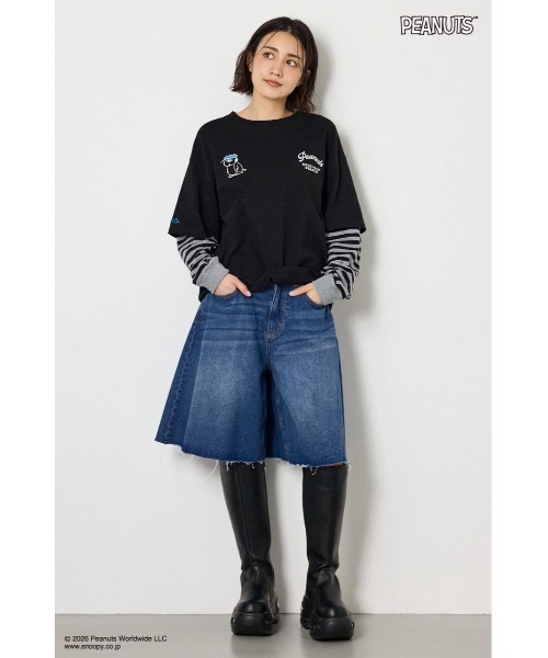 RODEO CROWNS WIDE BOWL（ロデオクラウンズワイドボウル）の「(PEANUTS)フェイクレイヤードロングTシャツ（Tシャツ/カットソー・レディース・ブラック/オフホワイト/カーキ/グレー×ホワイト・MEDIUM/LARGE）」の8枚目の写真