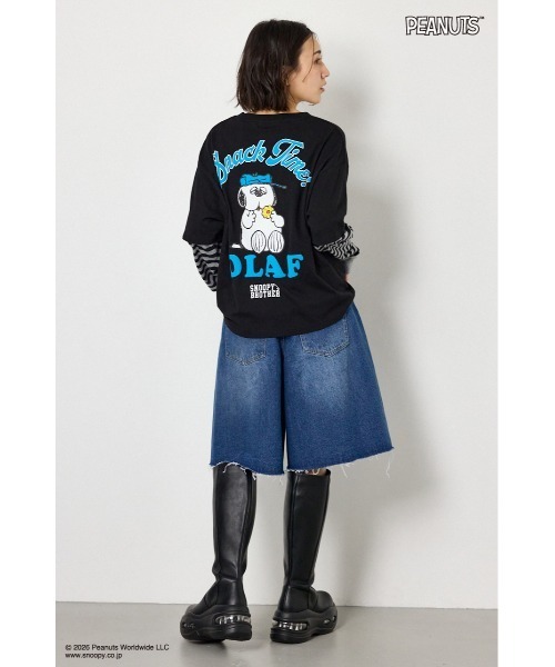 RODEO CROWNS WIDE BOWL（ロデオクラウンズワイドボウル）の「(PEANUTS)フェイクレイヤードロングTシャツ（Tシャツ/カットソー・レディース・ブラック/オフホワイト/カーキ/グレー×ホワイト・MEDIUM/LARGE）」の9枚目の写真