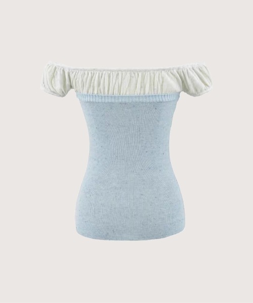 LA POMME petit（ラポミ・プチ）の「Contrast Off-Shoulder Tie Top/コントラストオフショルダータイトップ（Tシャツ/カットソー・レディース・ブルー/ブラウン/ブラック・FREE）」の6枚目の写真