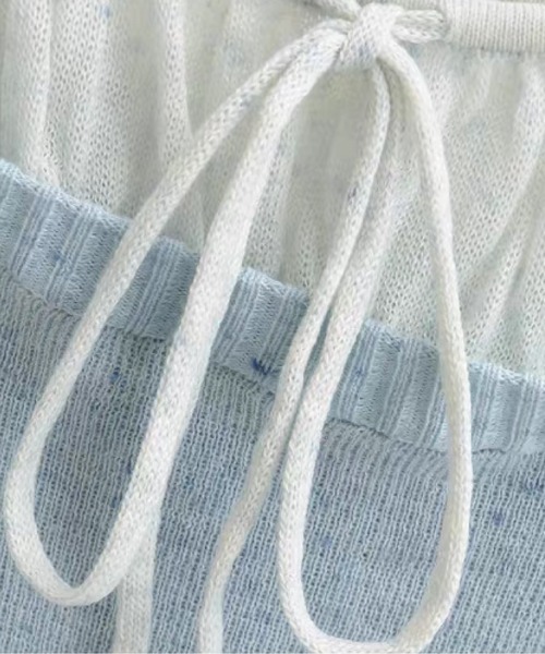 LA POMME petit（ラポミ・プチ）の「Contrast Off-Shoulder Tie Top/コントラストオフショルダータイトップ（Tシャツ/カットソー・レディース・ブルー/ブラウン/ブラック・FREE）」の8枚目の写真