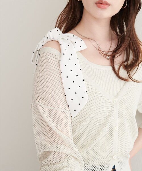 natural couture(ナチュラルクチュール)の「リボン付きラメリブタンク(ニット/セーター・レディース・ブラウン/ベージュ/サックスブルー/オフホワイト/ブラック・FREE)」の8枚目の写真