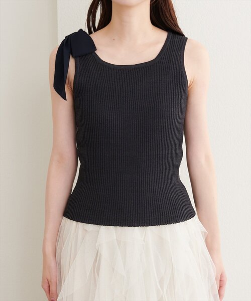 natural couture(ナチュラルクチュール)の「リボン付きラメリブタンク(ニット/セーター・レディース・ブラウン/ベージュ/サックスブルー/オフホワイト/ブラック・FREE)」の18枚目の写真