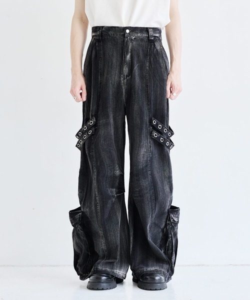 LILL（リル）の「ハイウエストコットンツイルドレープアイレットカーゴパンツ（カーゴパンツ・メンズ・ブラック/ブラック系1・S/XL/L/M）」の6枚目の写真