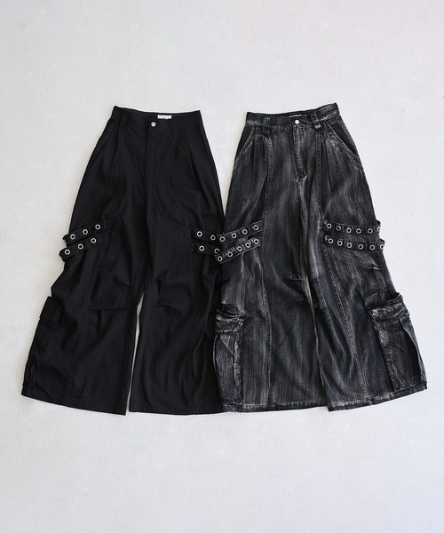 LILL（リル）の「ハイウエストコットンツイルドレープアイレットカーゴパンツ（カーゴパンツ・メンズ・ブラック/ブラック系1・S/XL/L/M）」の5枚目の写真